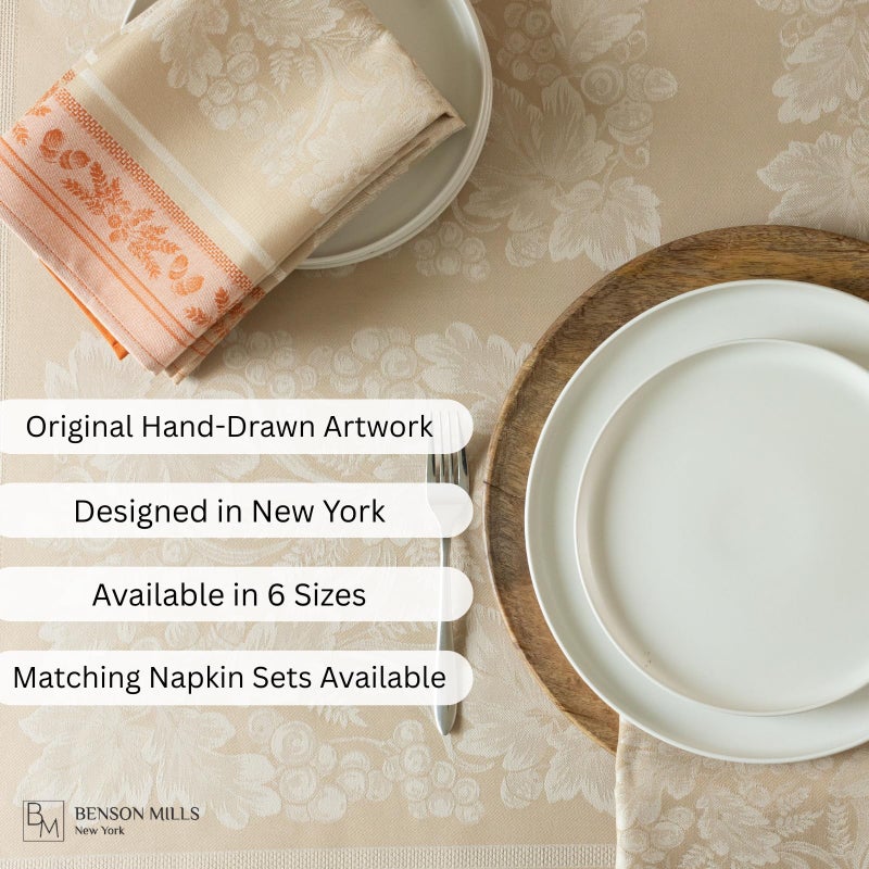 Benson Mills Harvest Gathering Heavyweight Engineered Jacquard Fabric Table Cloth, DÃ©cor for Fall, Harvest and Thanksgiving Tablecloth (Taupe, 60" x 104" Rectangular) - Image 4